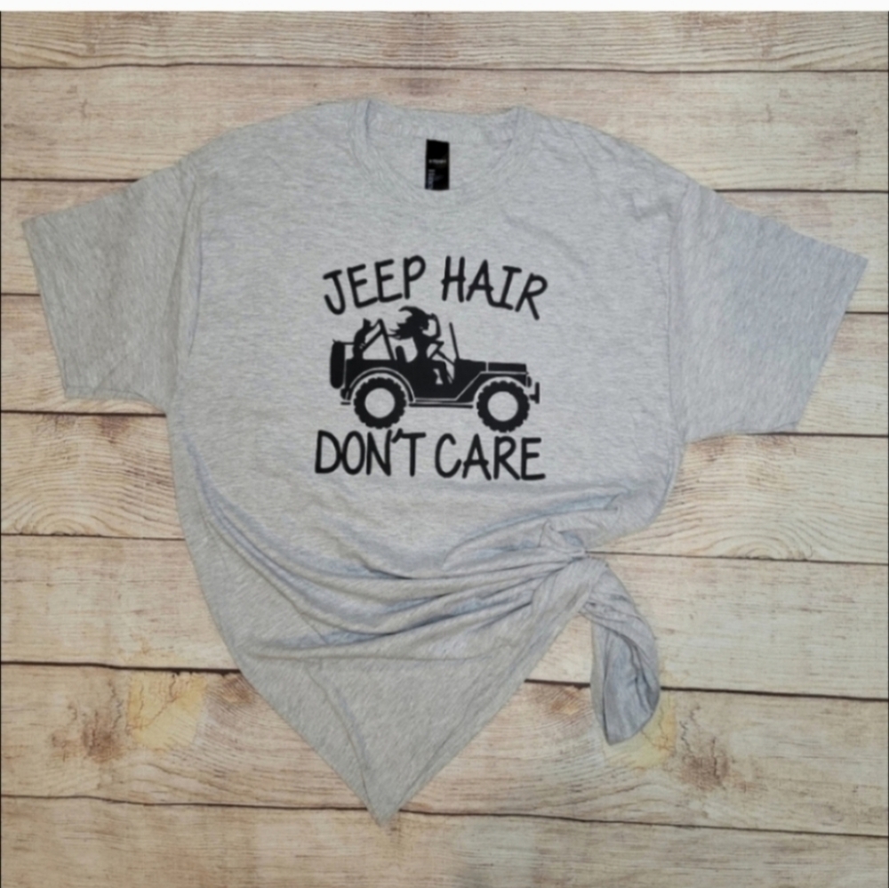Jeep hair don't care spooky Halloween witch and cat graphic tee shirt